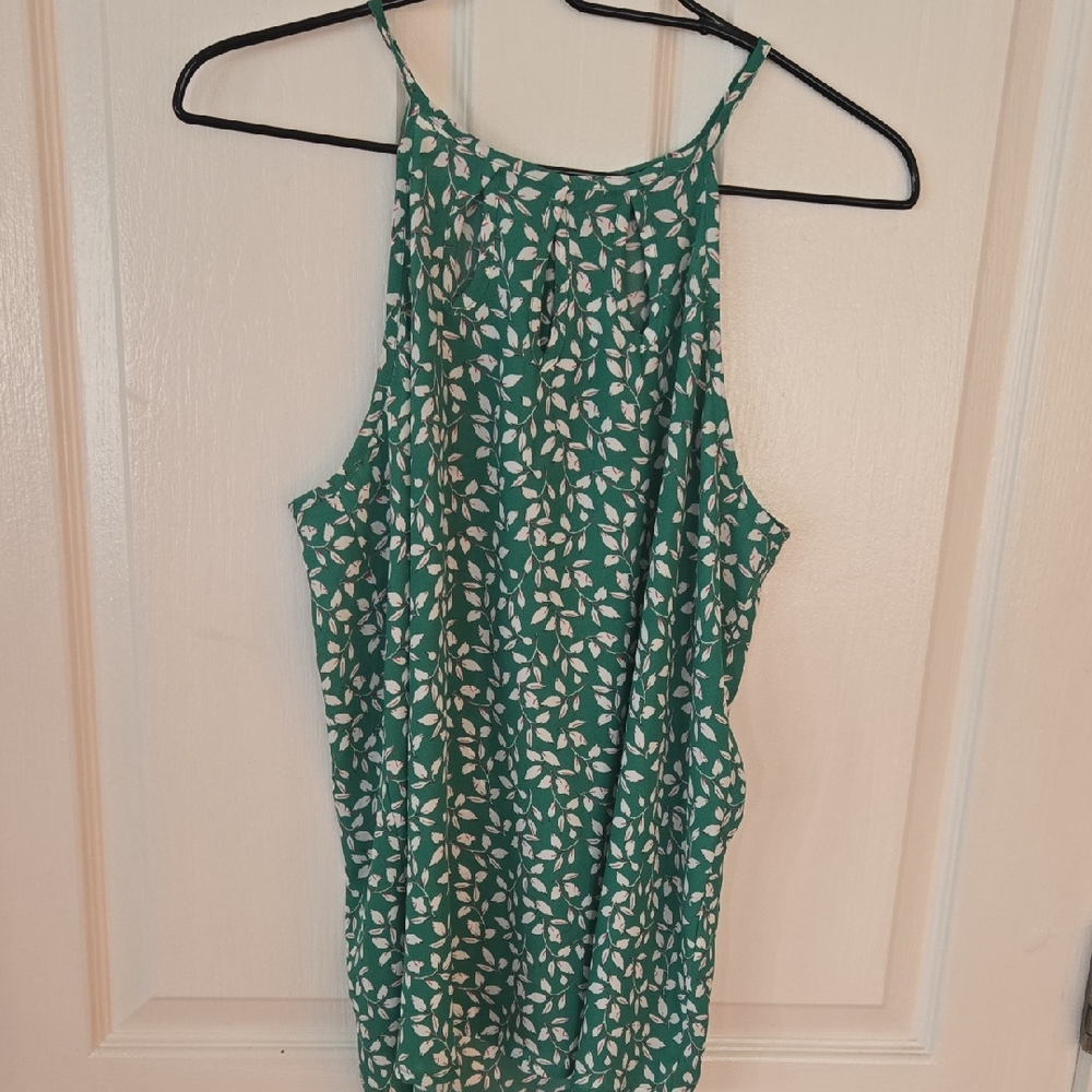 Papermoon Green Leaf Print Halter Tank Top